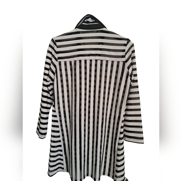 BEREK black white stripe bathing suit coverup zip front shirt coastal fishnet SM - Picture 3 of 7